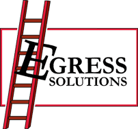 Egress solutions logo letter E hanging on ladder