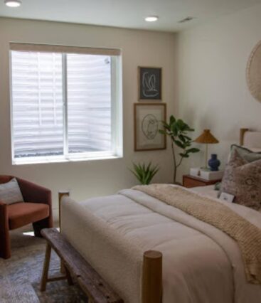 basement bedroom with full furnishings